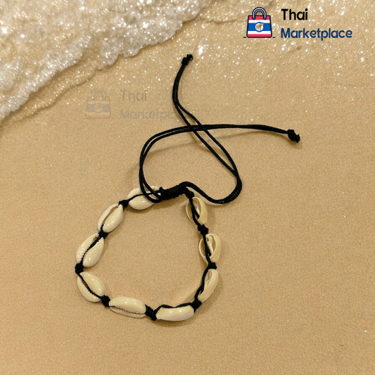 Handmade Seashell Bracelet - Braided Rope black color, made from 100% seashells, Perfect for Beach Fashion - Thai MarketplaceHandmadeThai Marketplace