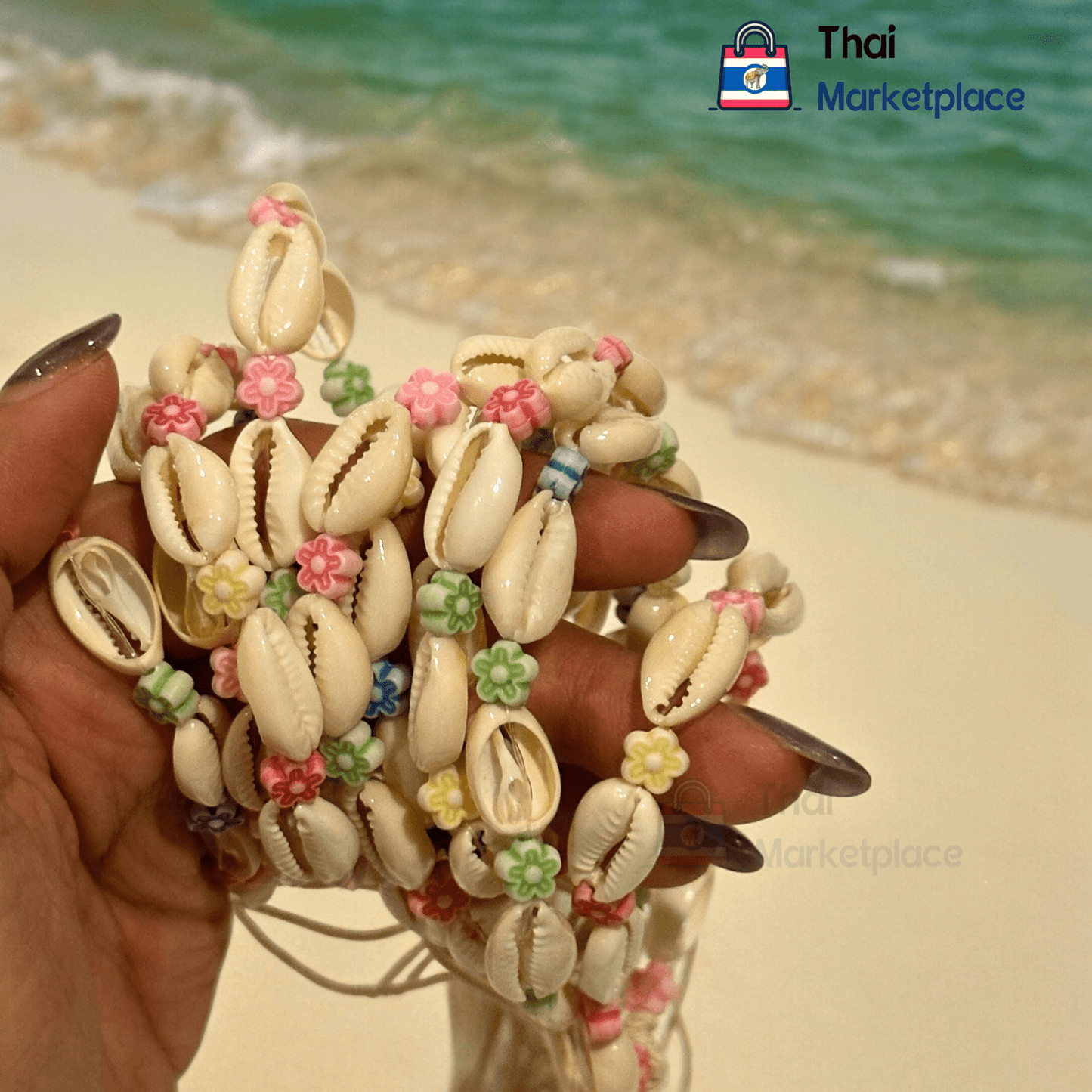 Handmade Seashell Bracelet - Braided Rope, made from 100% seashells, Multiple cute Colors, Perfect for Beach Fashion - Thai MarketplaceHandmadeThai Marketplace