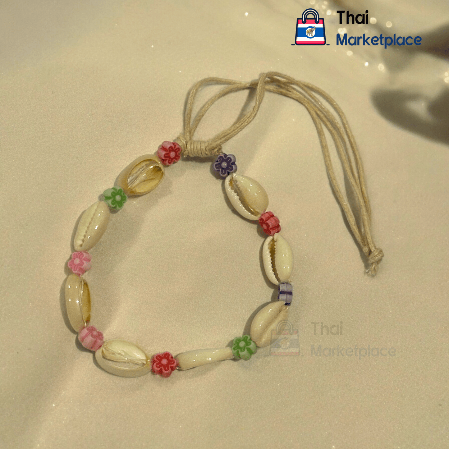 Handmade Seashell Bracelet - Braided Rope, made from 100% seashells, Multiple cute Colors, Perfect for Beach Fashion - Thai MarketplaceHandmadeThai Marketplace